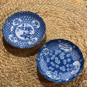 Vintage Takahashi San Francisco Japanese blue & white sm porcelain floral bowls
